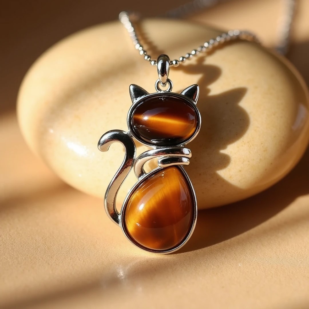 Cat Pendant in Natural Stone