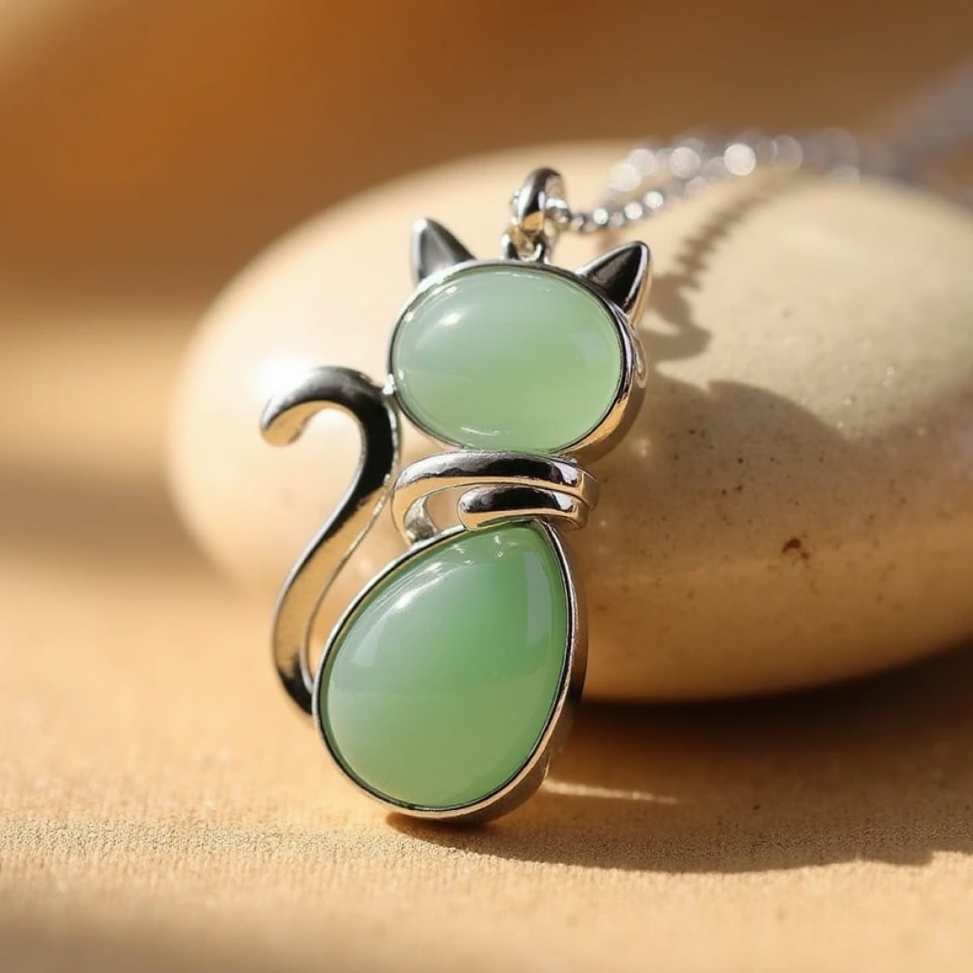 Cat Pendant in Natural Stone