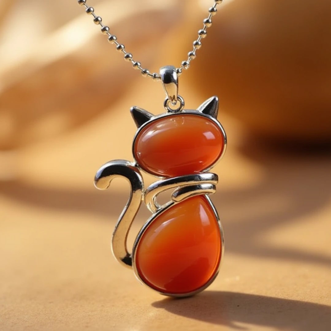 Cat Pendant in Natural Stone