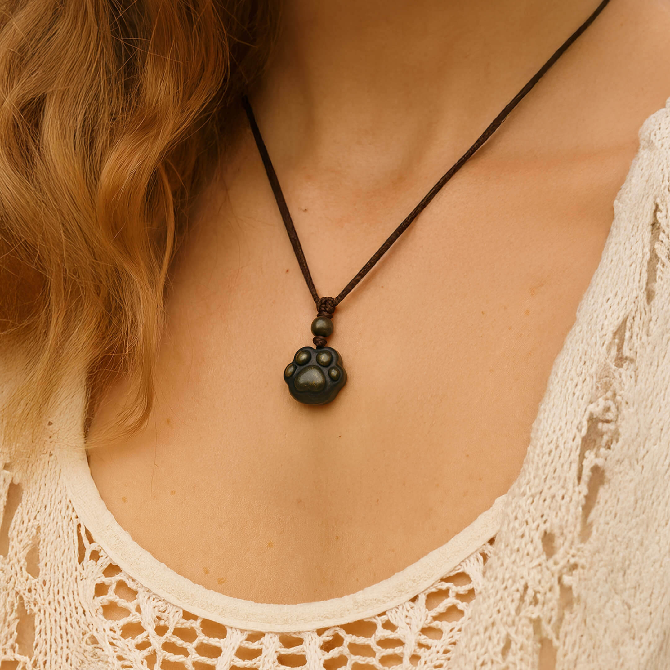 “Eternal Bond” Paw Pendant in Golden Obsidian