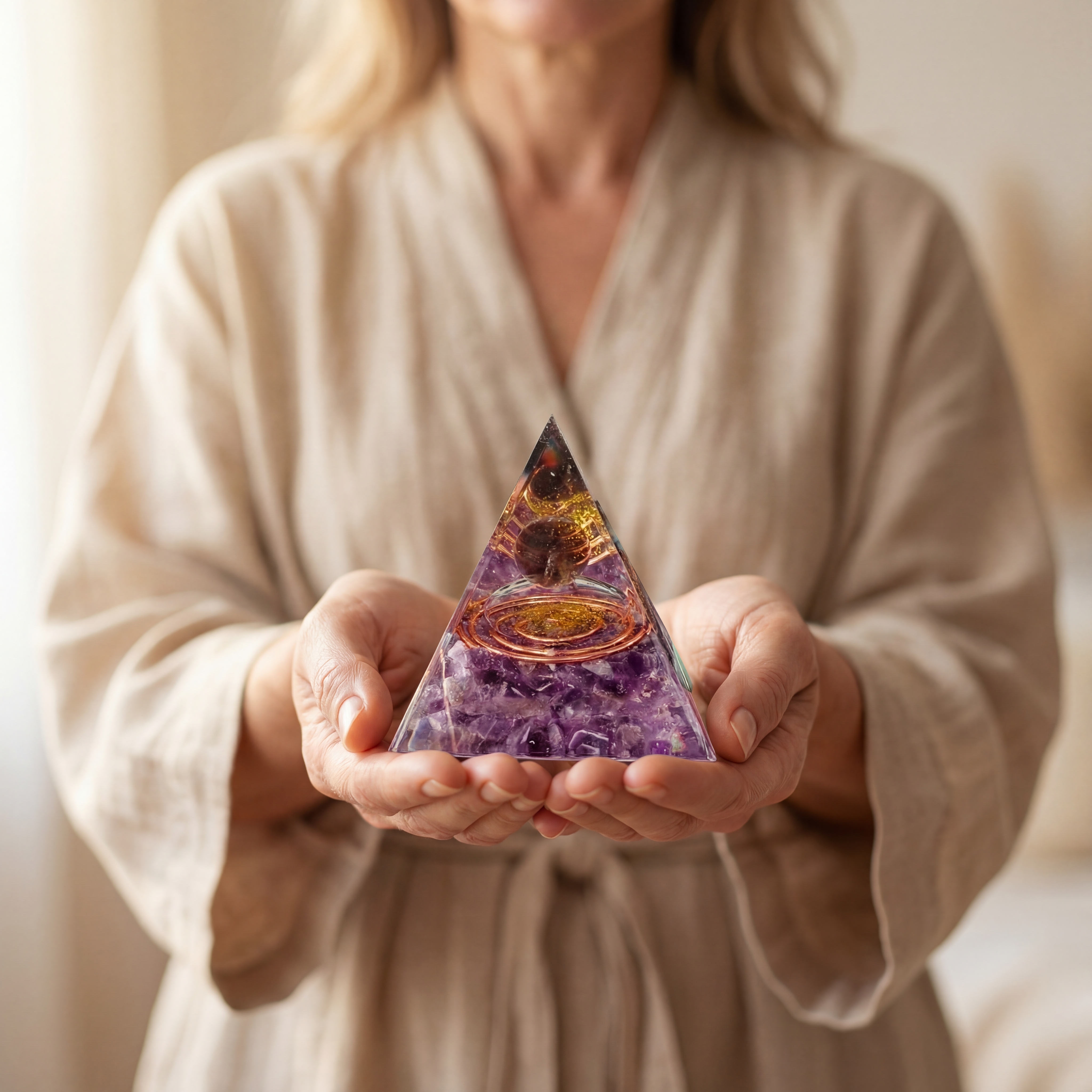 Orgonite Pyramid in Amethyst – Empath Protection & Mental Peace