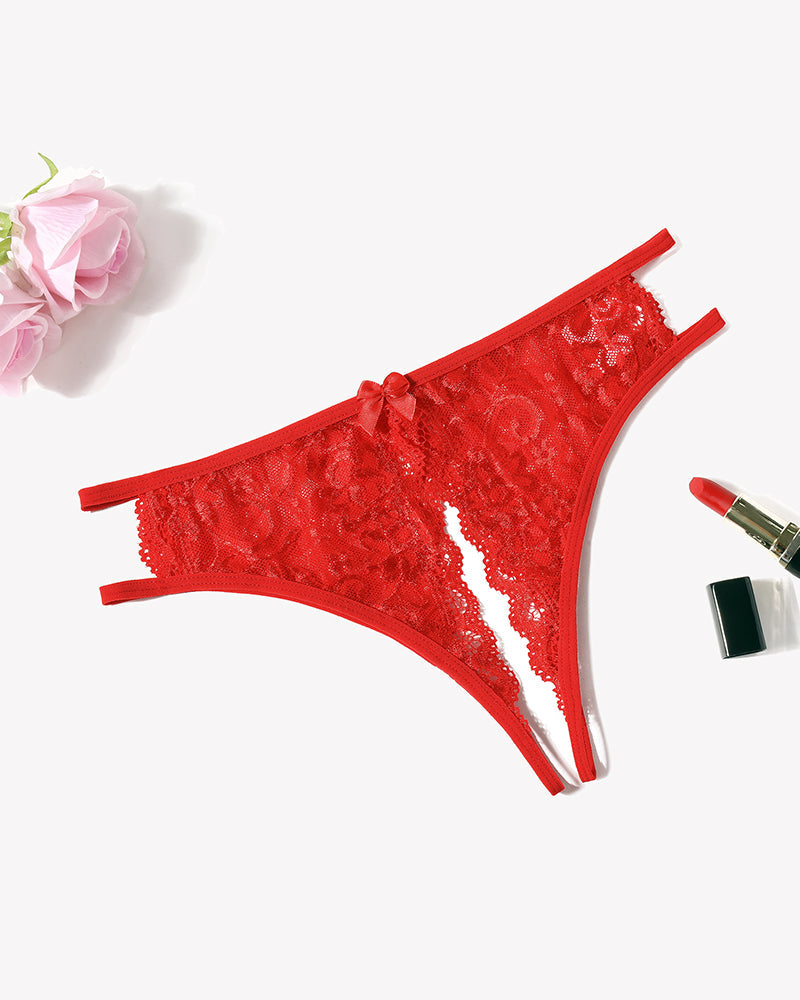 Floral Lace Panties with Bow and Cut-Out Detail VIP
