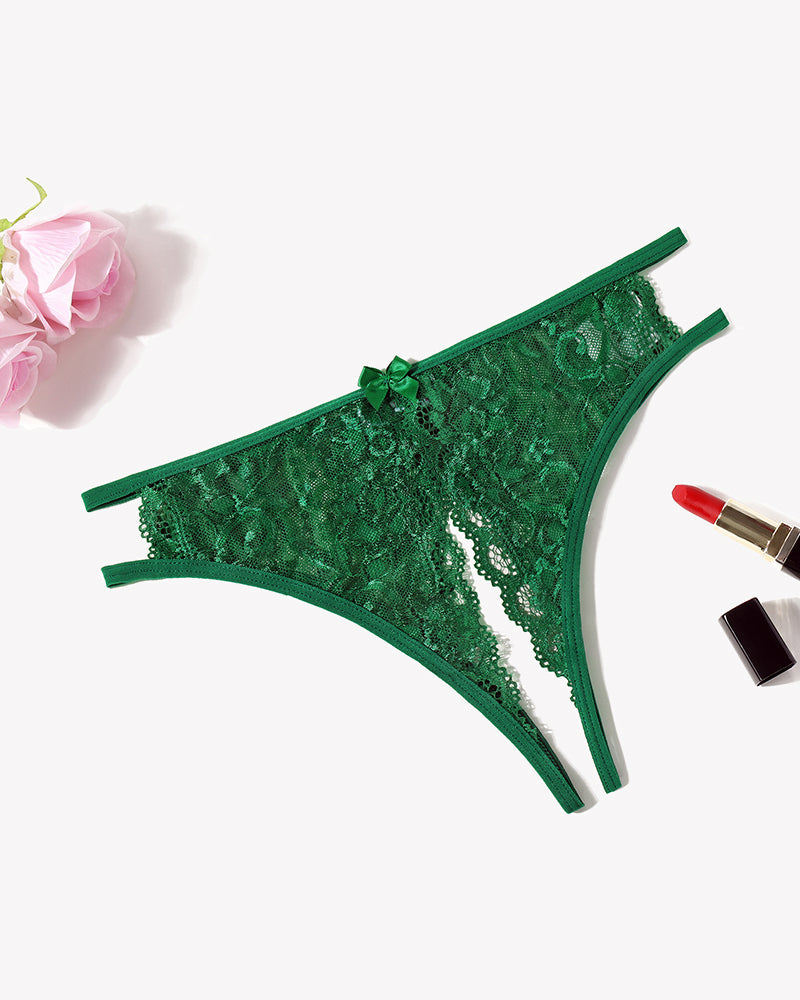 Floral Lace Panties with Bow and Cut-Out Detail VIP