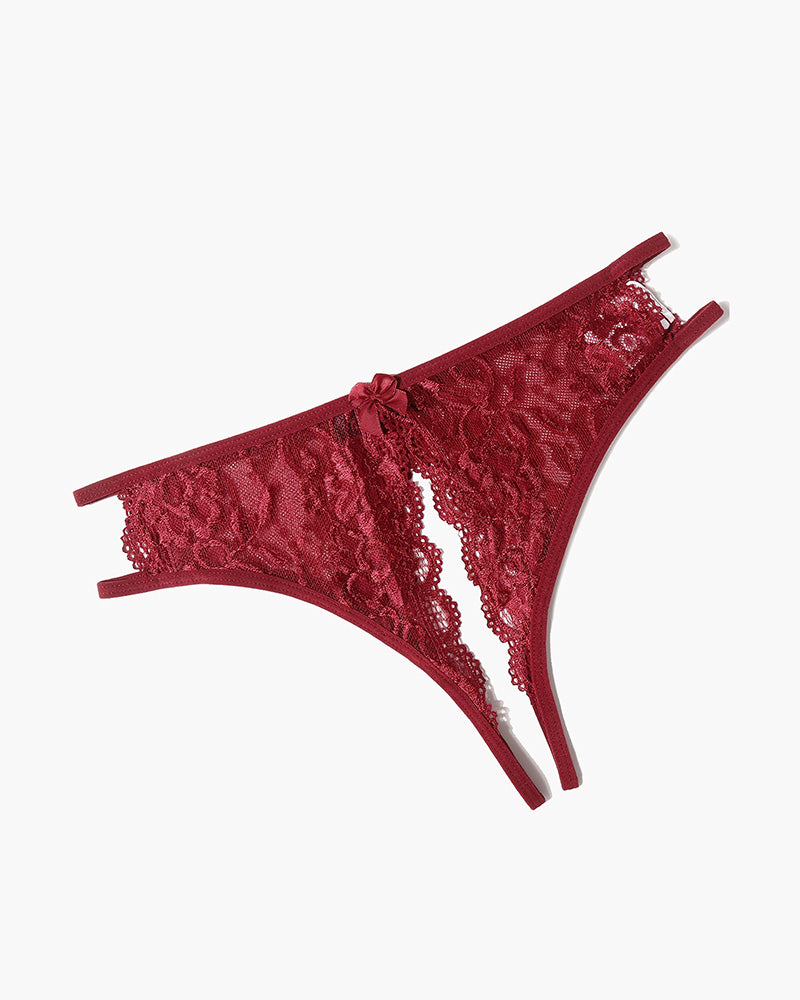 Floral Lace Panties with Bow and Cut-Out Detail VIP