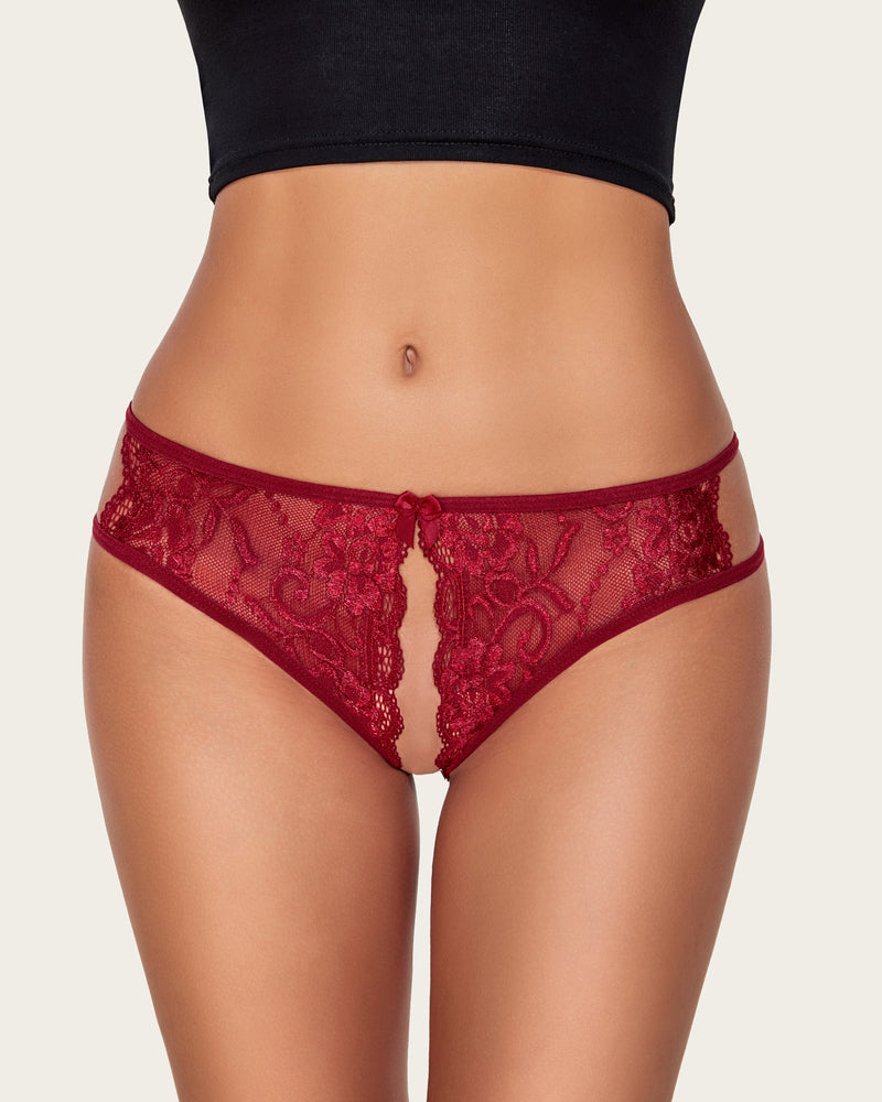 Floral Lace Panties with Bow and Cut-Out Detail VIP