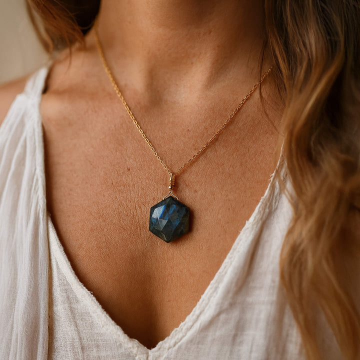 “Guardian Star” Pendant in Lapis Lazuli or Labradorite