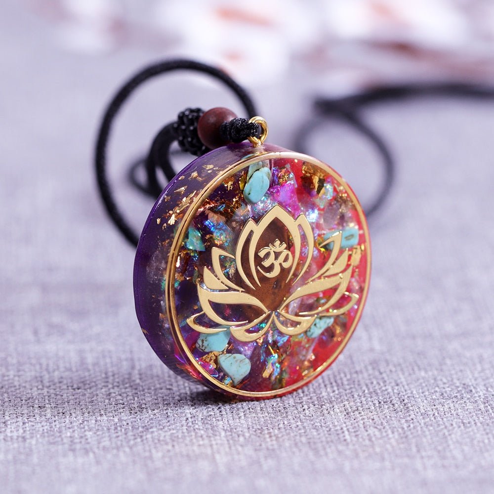 Orgonite Pendant “Lotus-Om” in Turquoise & Tiger’s Eye